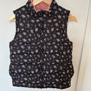 Black Floral/Pink Faux Fur Reversible Puffer Vest